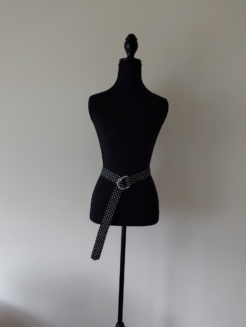 Black Polka Dot Waist Belt with Silver Buckle
